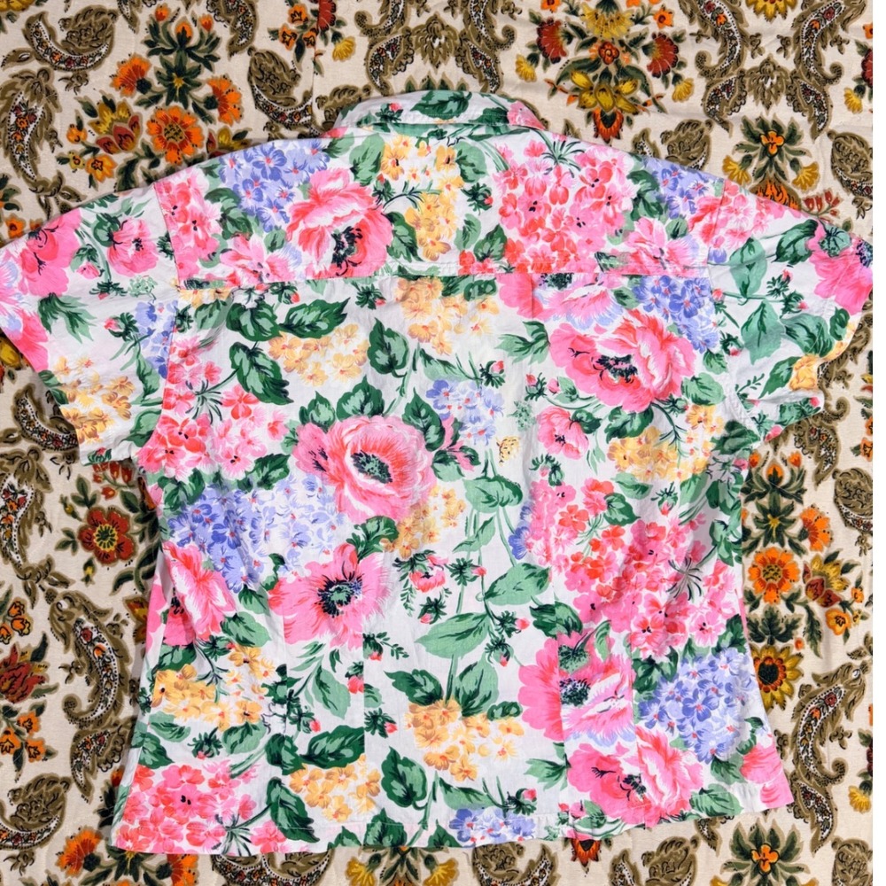 Marshall Field's VTG Floral Button Down Shirt 100% Cotton Short Sleeve Pink - S - Picture 5 of 6